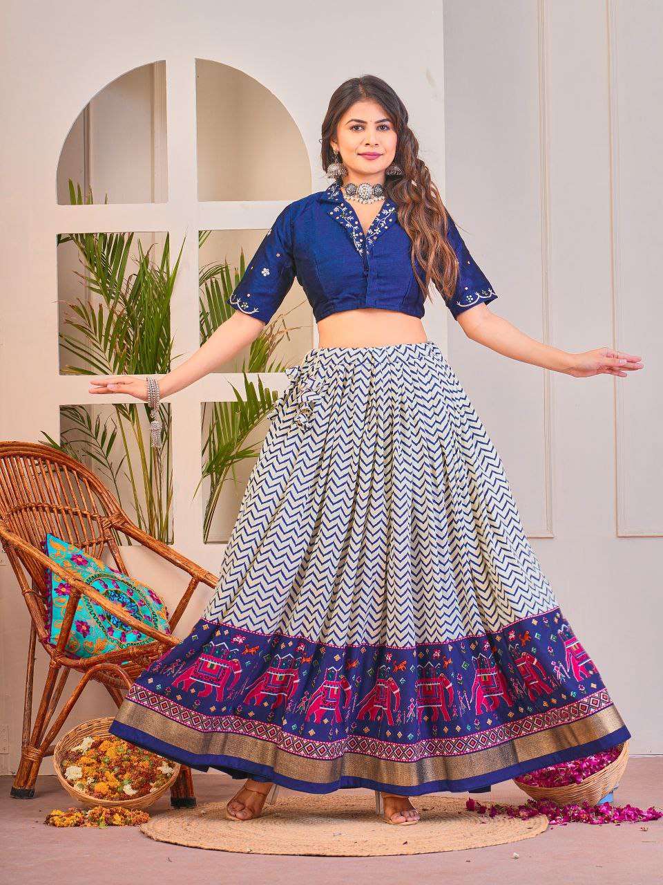 Women's Tussar Silk Patola Print Lehenga Choli Set with Foil Work - Image 19